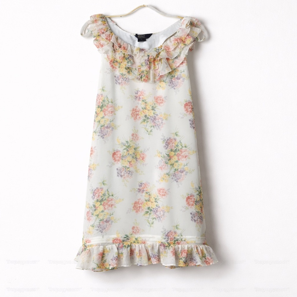 Girl Ralph Lauren Floral Chiffon Ruffle Shift Dress Size 16 Pastel Spring Easter